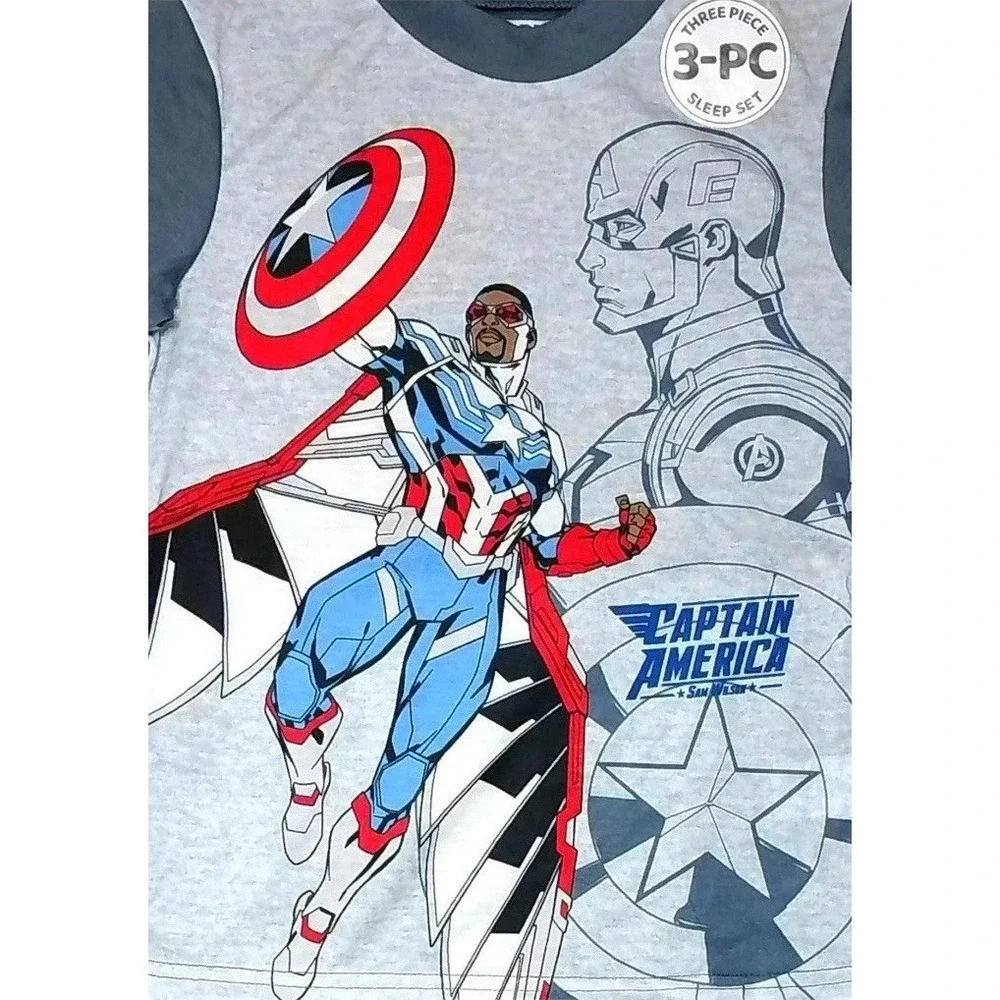 Captain America Boy's Supehero Polyester 3-Piece Short-Sleeved Pajama Set Sm 6-7